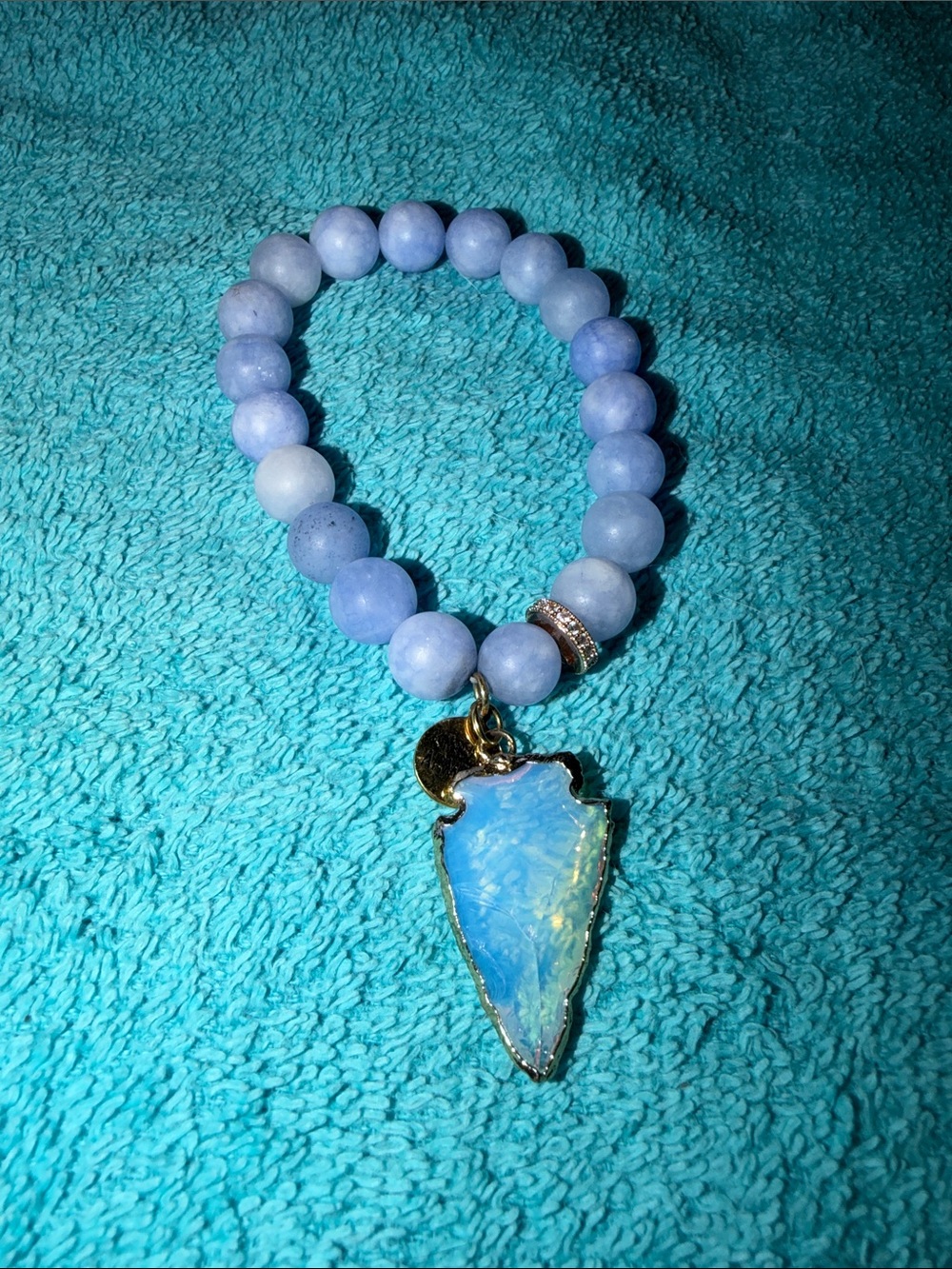 Blue Beaded Bracelet with Opal Arrowhead Charm